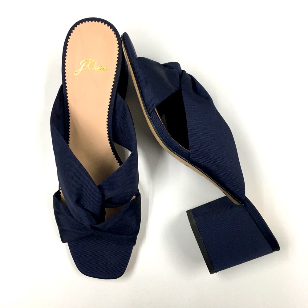 J Crew Silk Faille Twist Sandal Block Heel 8 Navy Blue Wedding Cocktail Evening